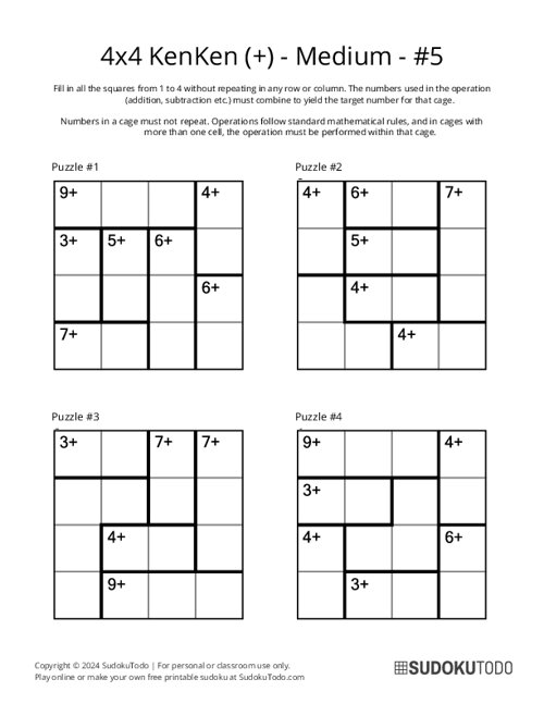 4x4 KenKen (+) - Medium - 5