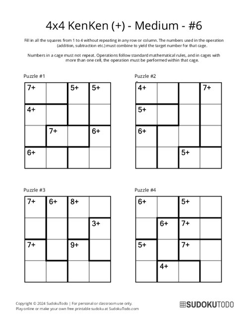 4x4 KenKen (+) - Medium - 6