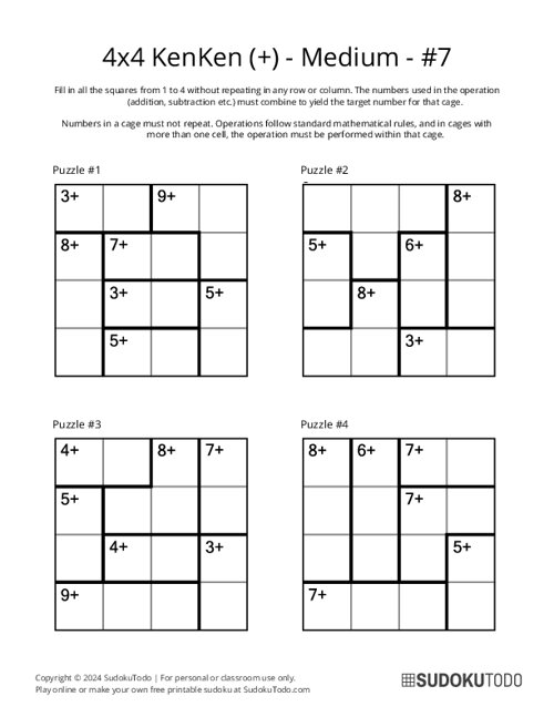 4x4 KenKen (+) - Medium - 7