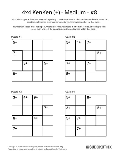 4x4 KenKen (+) - Medium - 8