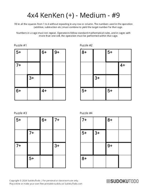 4x4 KenKen (+) - Medium - 9