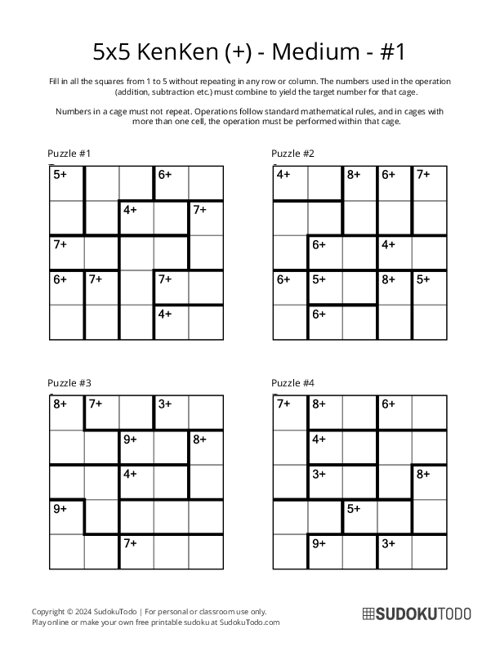 5x5 KenKen (+) - Medium - 1