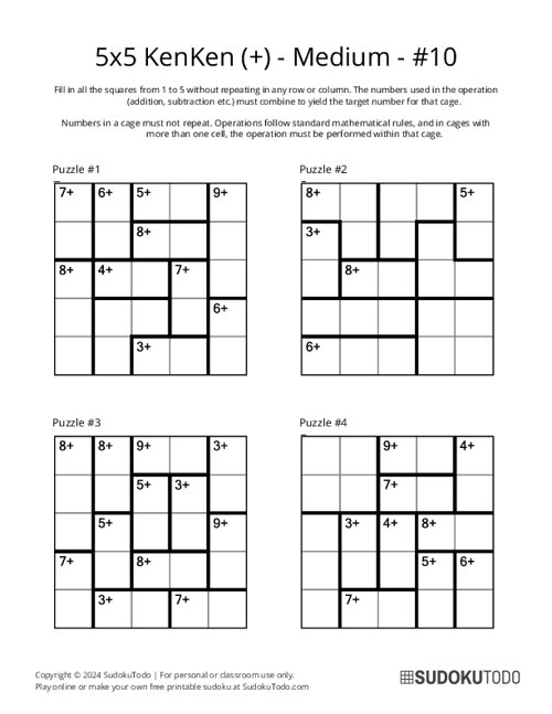 5x5 KenKen (+) - Medium - 10