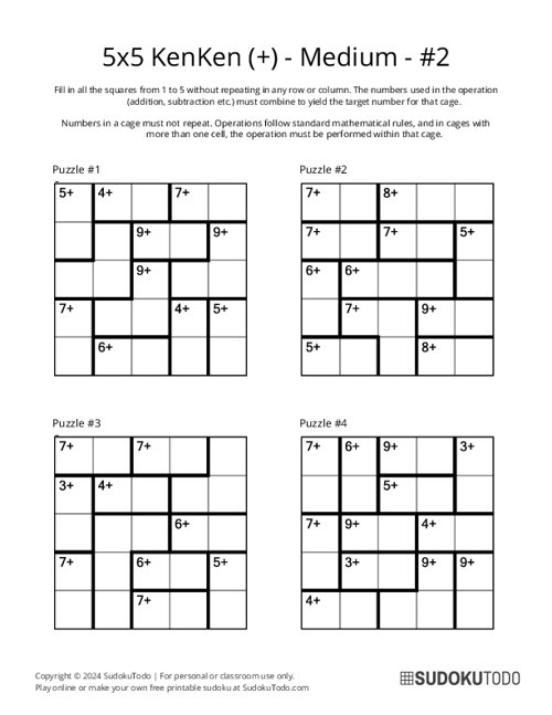 5x5 KenKen (+) - Medium - 2