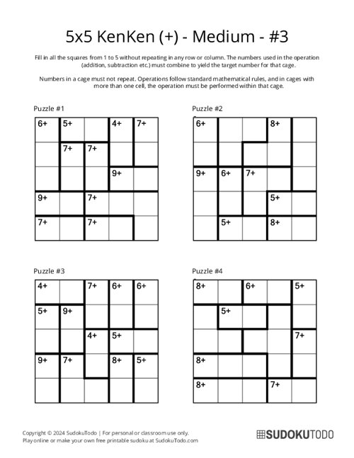 5x5 KenKen (+) - Medium - 3