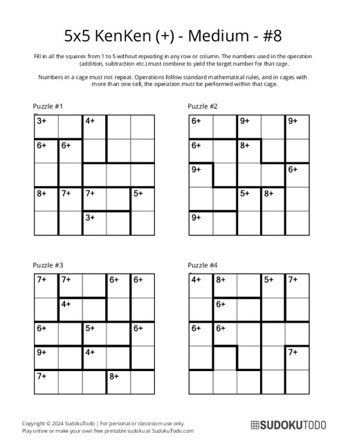 5x5 KenKen (+) - Medium - 8