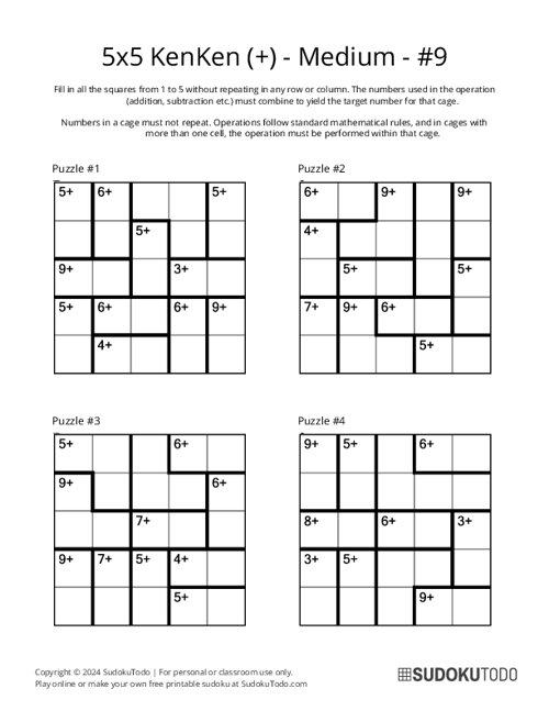 5x5 KenKen (+) - Medium - 9