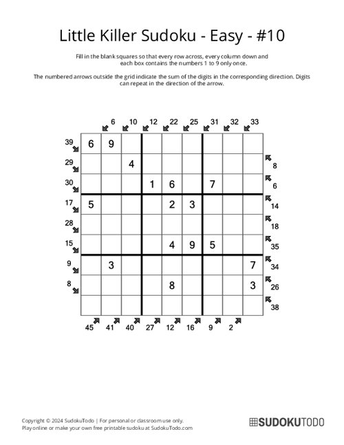 Little Killer Sudoku - Easy - 10