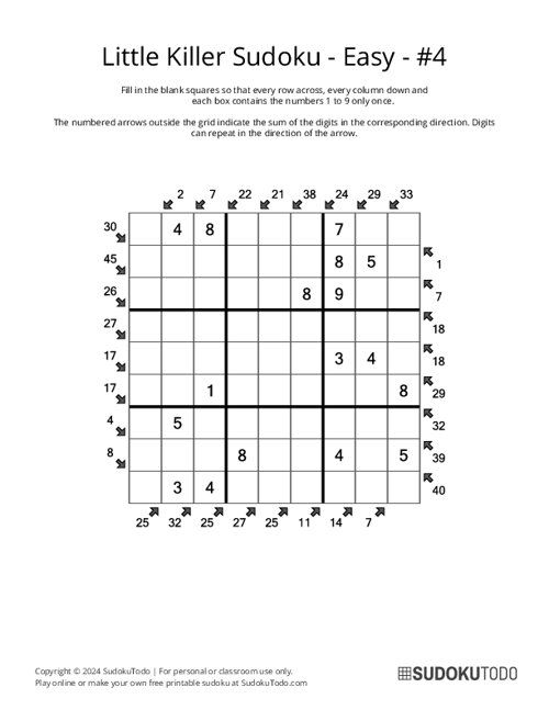 Little Killer Sudoku - Easy - 4