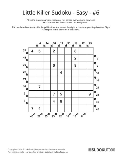 Little Killer Sudoku - Easy - 6