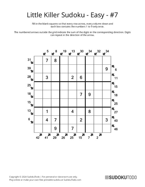 Little Killer Sudoku - Easy - 7