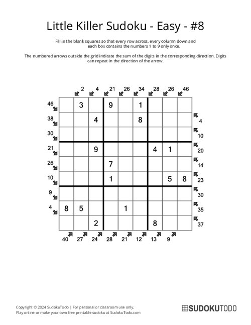 Little Killer Sudoku - Easy - 8