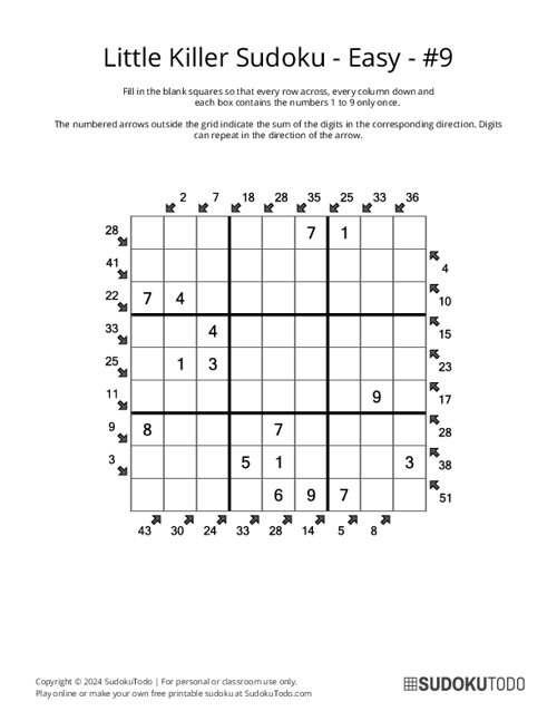 Little Killer Sudoku - Easy - 9