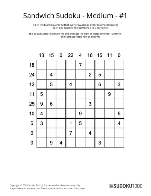 Sandwich Sudoku - Medium - 1