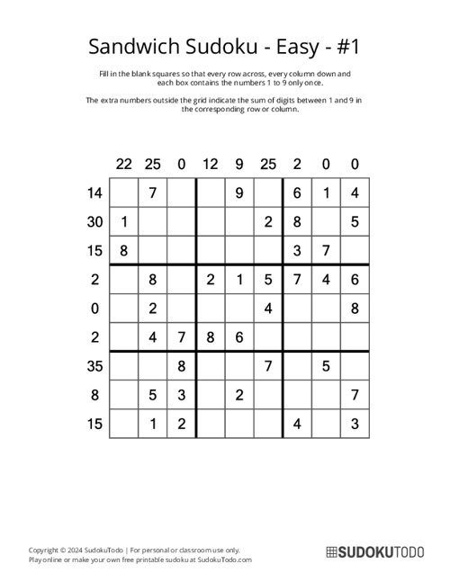 Sandwich Sudoku - Easy - 1