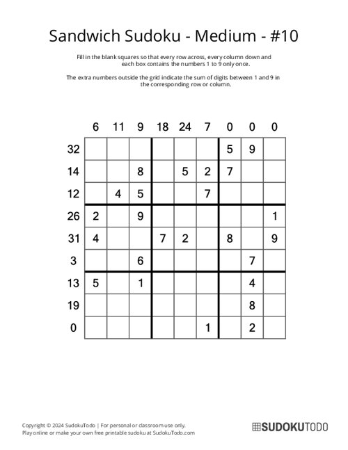 Sandwich Sudoku - Medium - 10