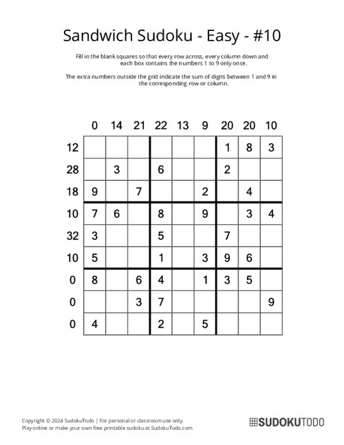 Sandwich Sudoku - Easy - 10