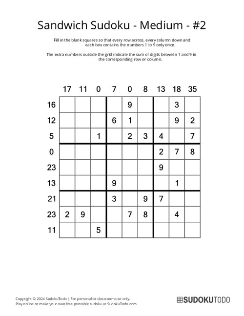 Sandwich Sudoku - Medium - 2