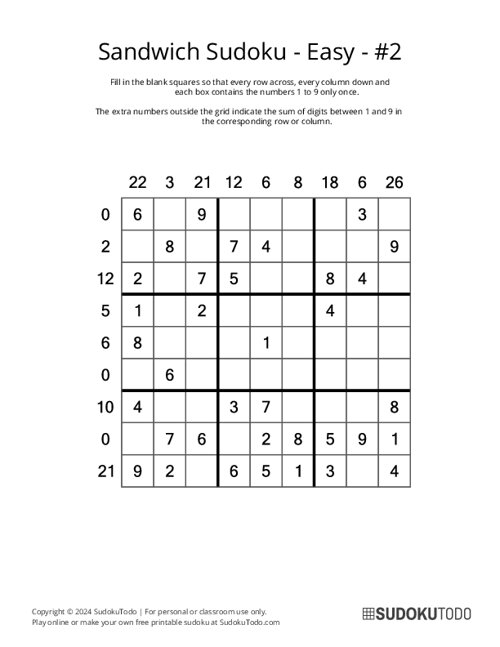 Sandwich Sudoku - Easy - 2