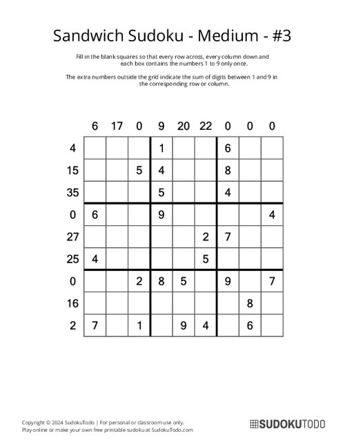 Sandwich Sudoku - Medium - 3