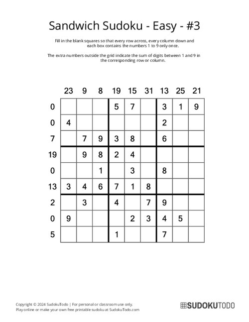 Sandwich Sudoku - Easy - 3