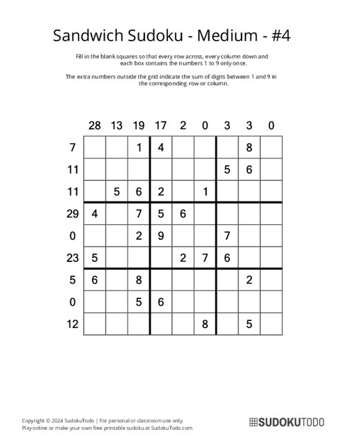 Sandwich Sudoku - Medium - 4