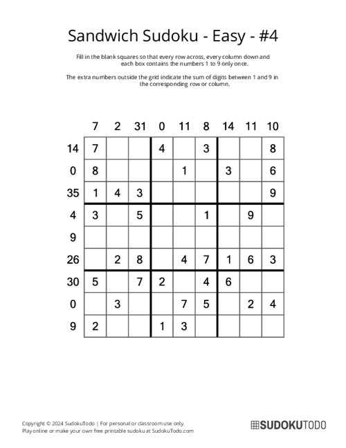 Sandwich Sudoku - Easy - 4