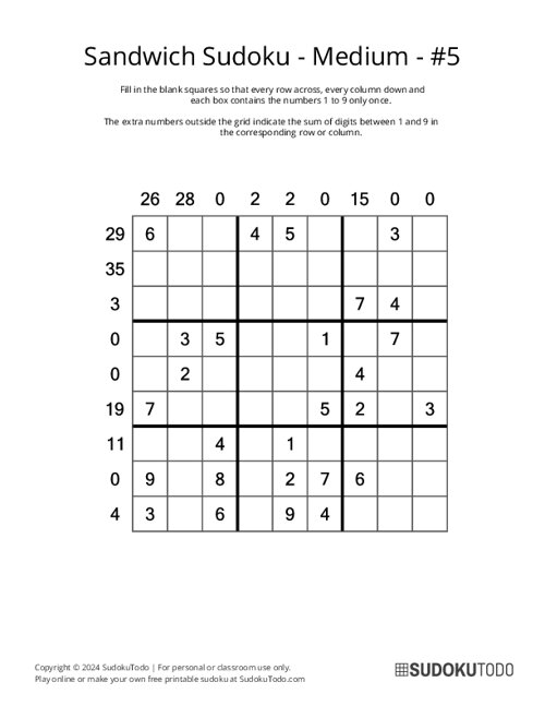 Sandwich Sudoku - Medium - 5