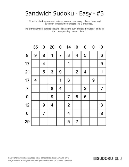 Sandwich Sudoku - Easy - 5