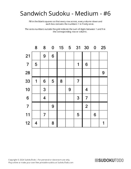 Sandwich Sudoku - Medium - 6