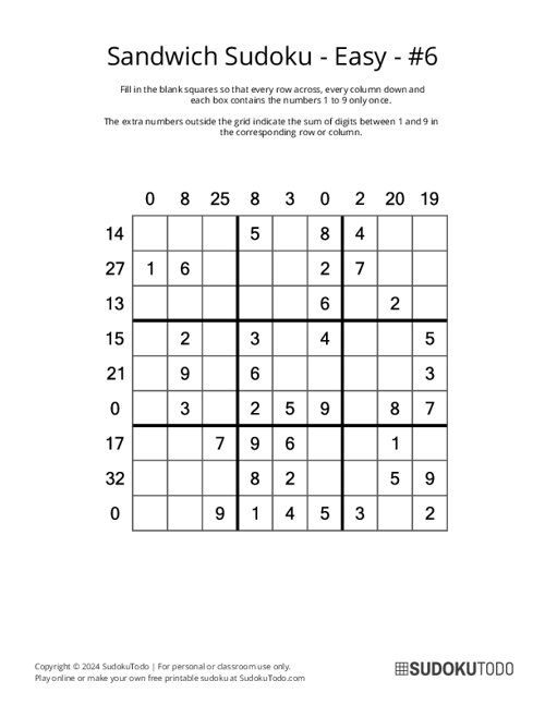 Sandwich Sudoku - Easy - 6