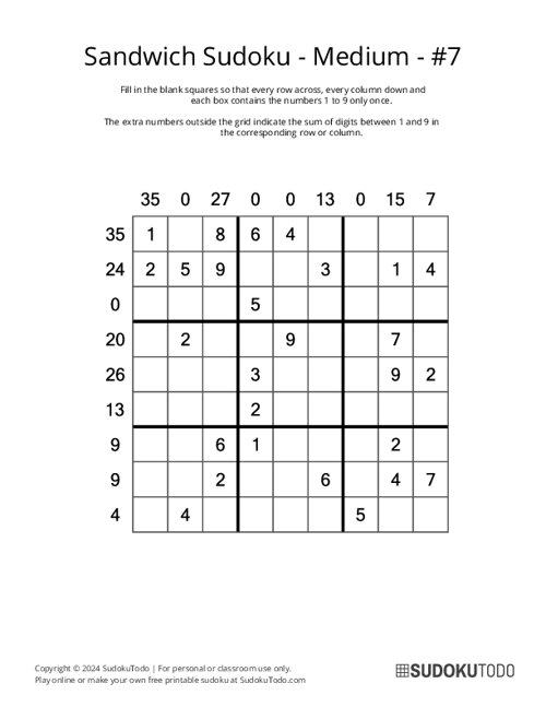 Sandwich Sudoku - Medium - 7