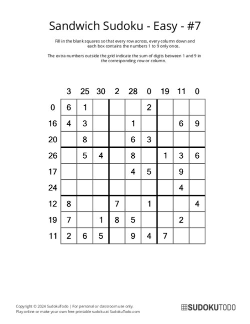 Sandwich Sudoku - Easy - 7