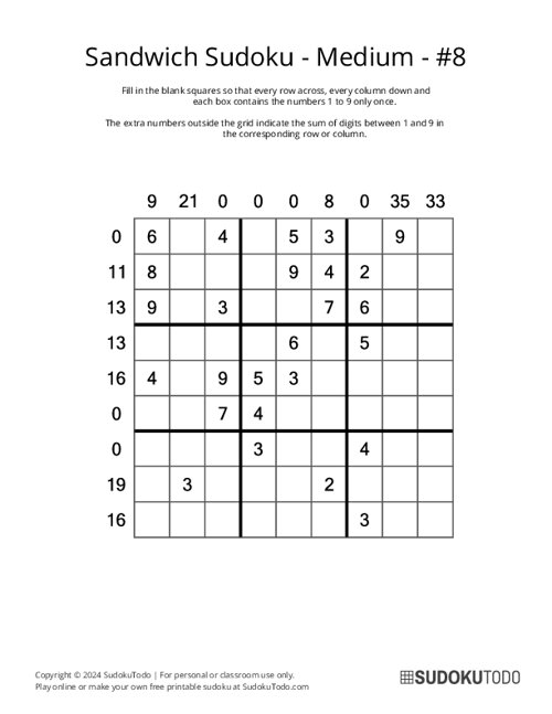 Sandwich Sudoku - Medium - 8