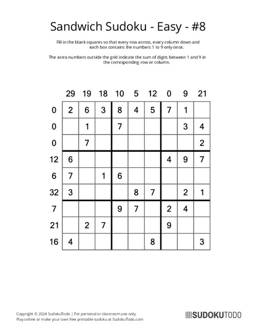 Sandwich Sudoku - Easy - 8