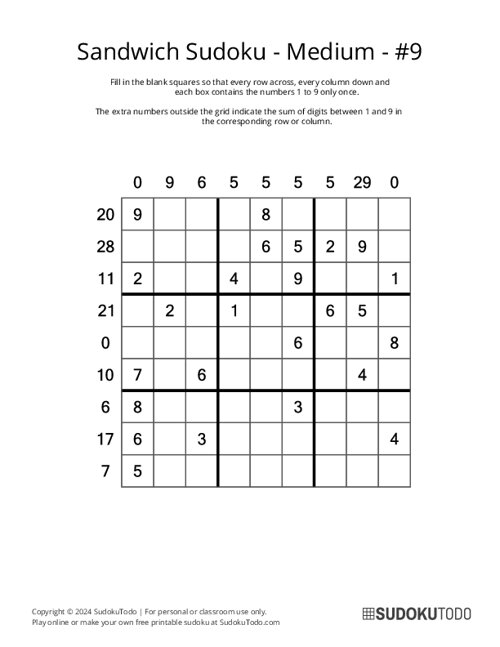 Sandwich Sudoku - Medium - 9