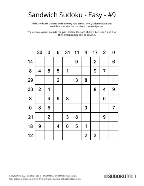 Sandwich Sudoku - Easy - 9