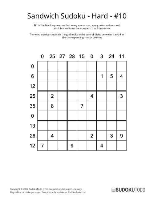 Sandwich Sudoku - Hard - 10