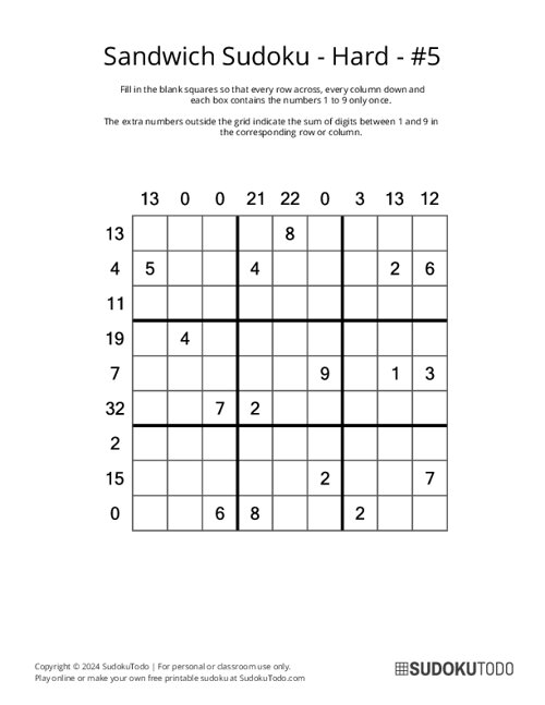 Sandwich Sudoku - Hard - 5