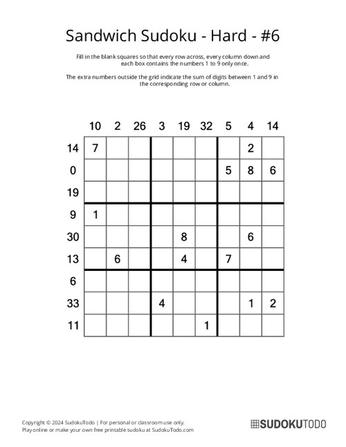 Sandwich Sudoku - Hard - 6