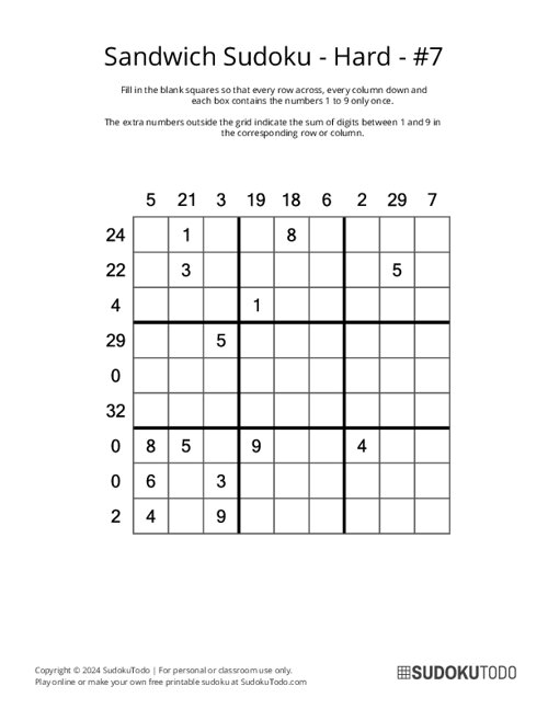 Sandwich Sudoku - Hard - 7