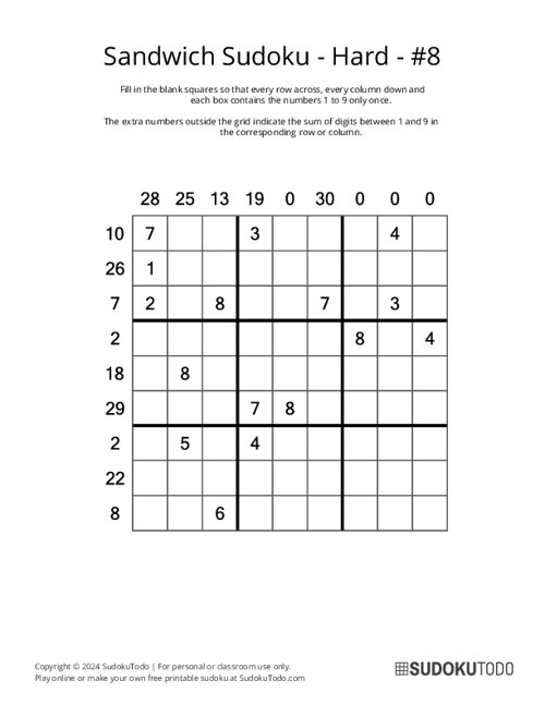 Sandwich Sudoku - Hard - 8