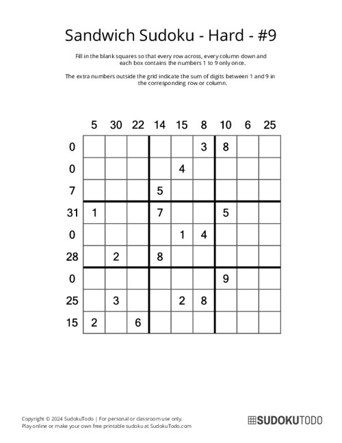 Sandwich Sudoku - Hard - 9