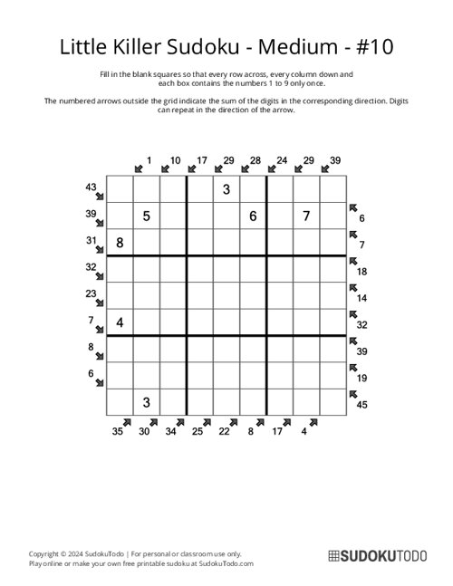 Little Killer Sudoku - Medium - 10