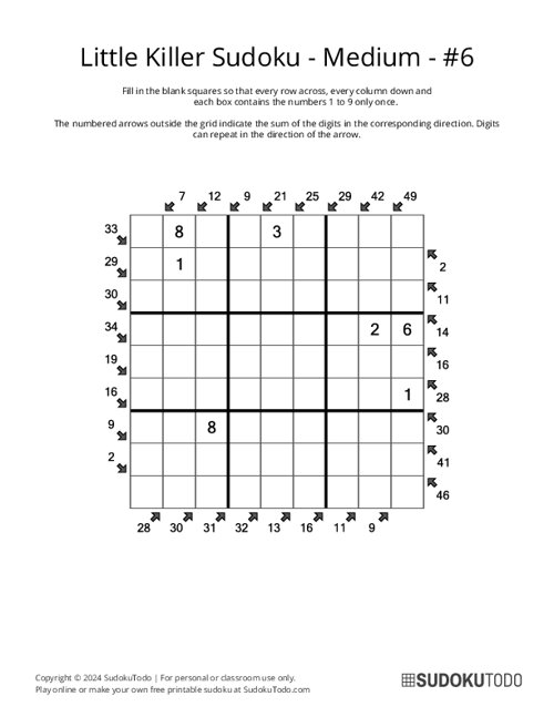 Little Killer Sudoku - Medium - 6