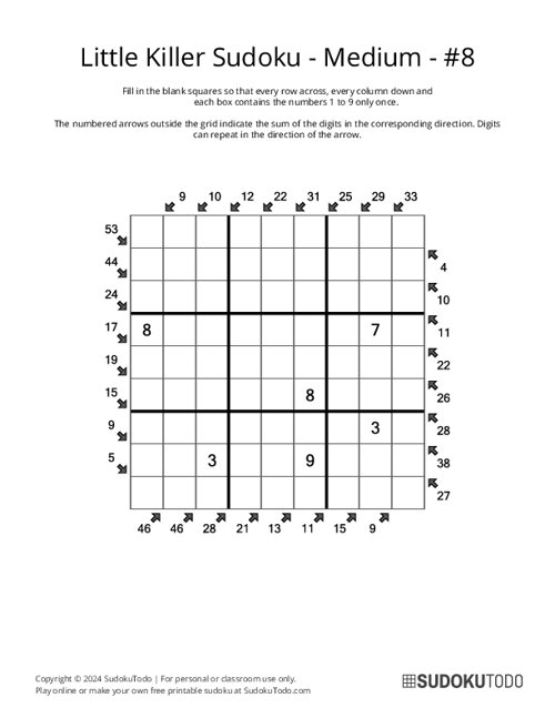 Little Killer Sudoku - Medium - 8