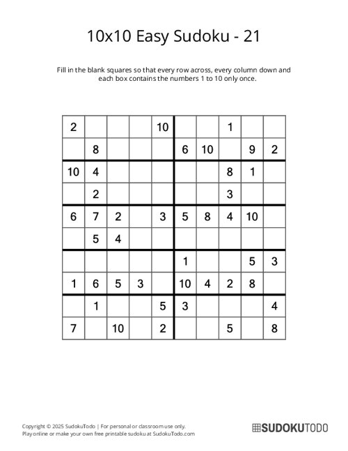 10x10 Sudoku - Easy - 21