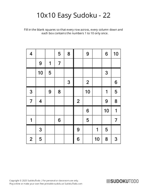 10x10 Sudoku - Easy - 22