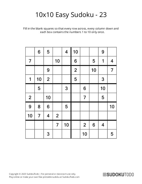 10x10 Sudoku - Easy - 23