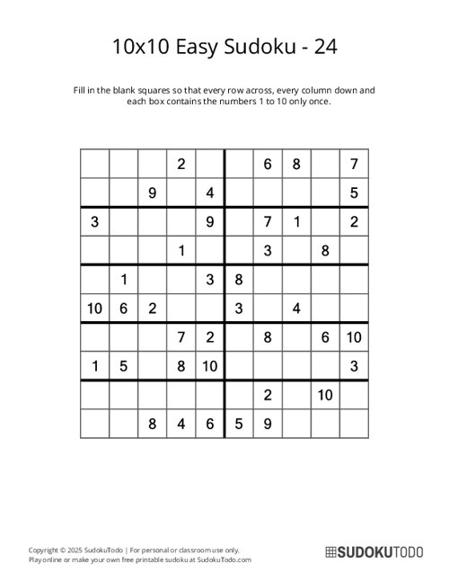 10x10 Sudoku - Easy - 24